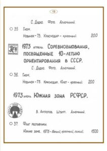 Каталог знаков Краснодарского края по спортивному ориентированию 1967-1973.