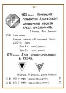 Каталог знаков Краснодарского края по спортивному ориентированию 1967-1973.